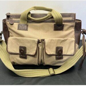 Vintage Tommy Bahama Leather/Canvas Travel Bag Soft Briefcase W/ shoulder strap